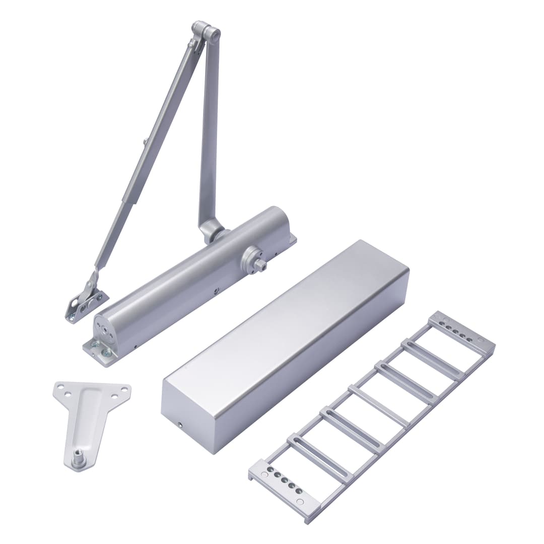 Commercial Door closer and plate with included mounting hardware.
