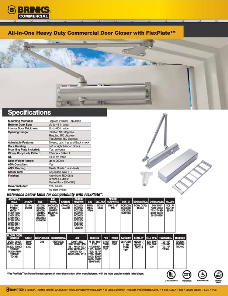 All-In-One Door Closer Cut Sheet
